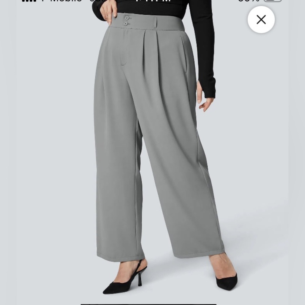 HALARA 2X High Waisted Button Zipper Side Pocket Shirred Straight Leg Work Plus